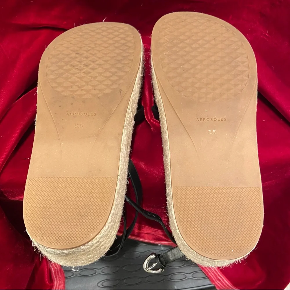 AEROSOLES PLATFORM BLACK AND TAN ESPADRILLES SANDALS -  WOMEN Size 6.5 - Picture 4 of 4